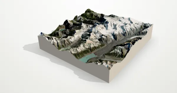 3D terrain model of Aoraki / Mount Cook with satellite imagery