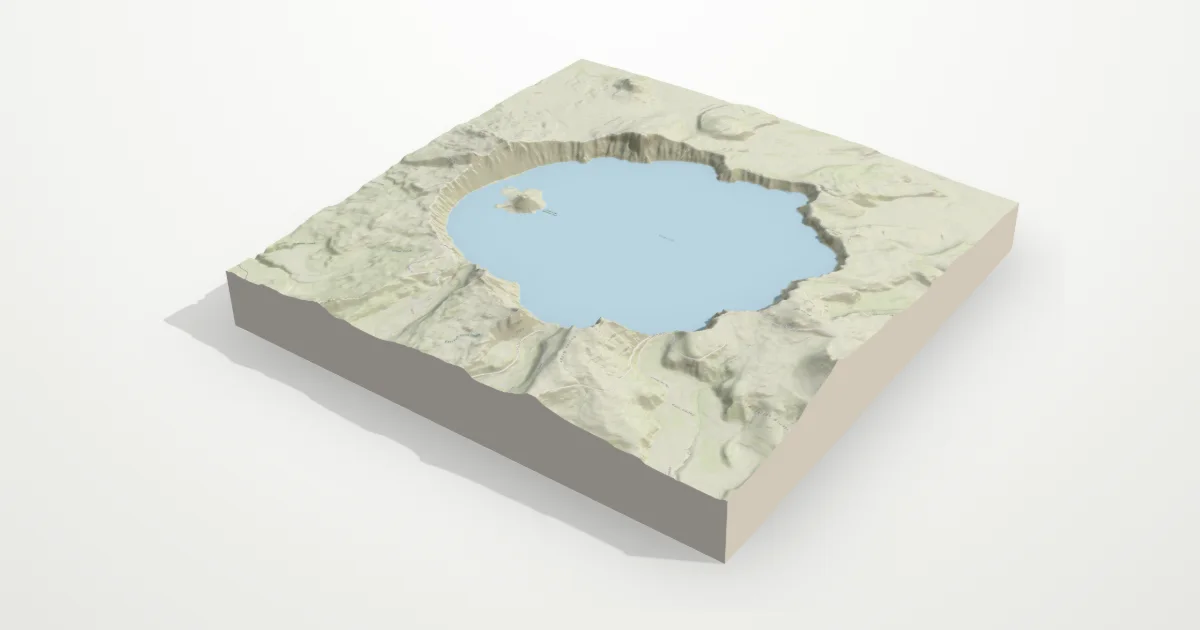 3D terrain model of Crater Lake in the topographic map style