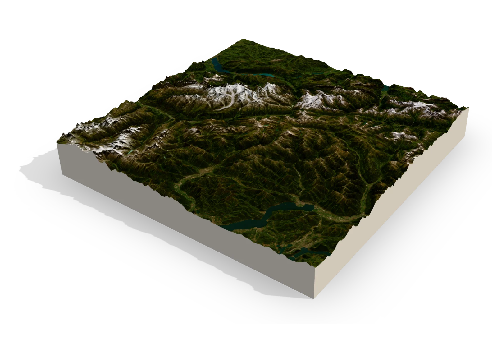 A 3D terrain model of the Alps around Val Formazza, with satellite imagery on top