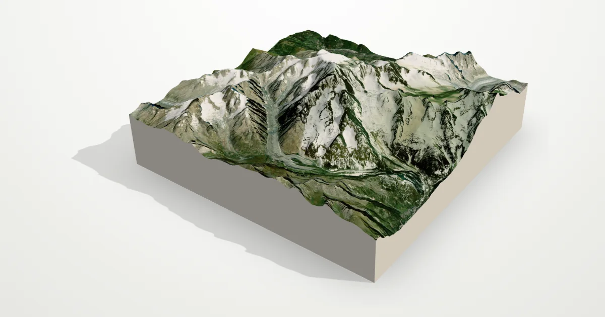 3D terrain model of Mont Blanc with satellite imagery