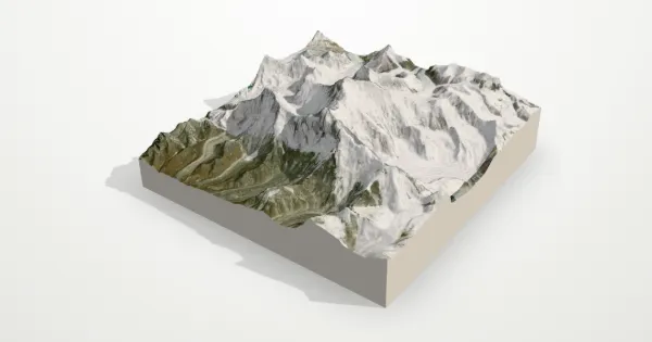3D terrain model of Mount Everest with satellite imagery