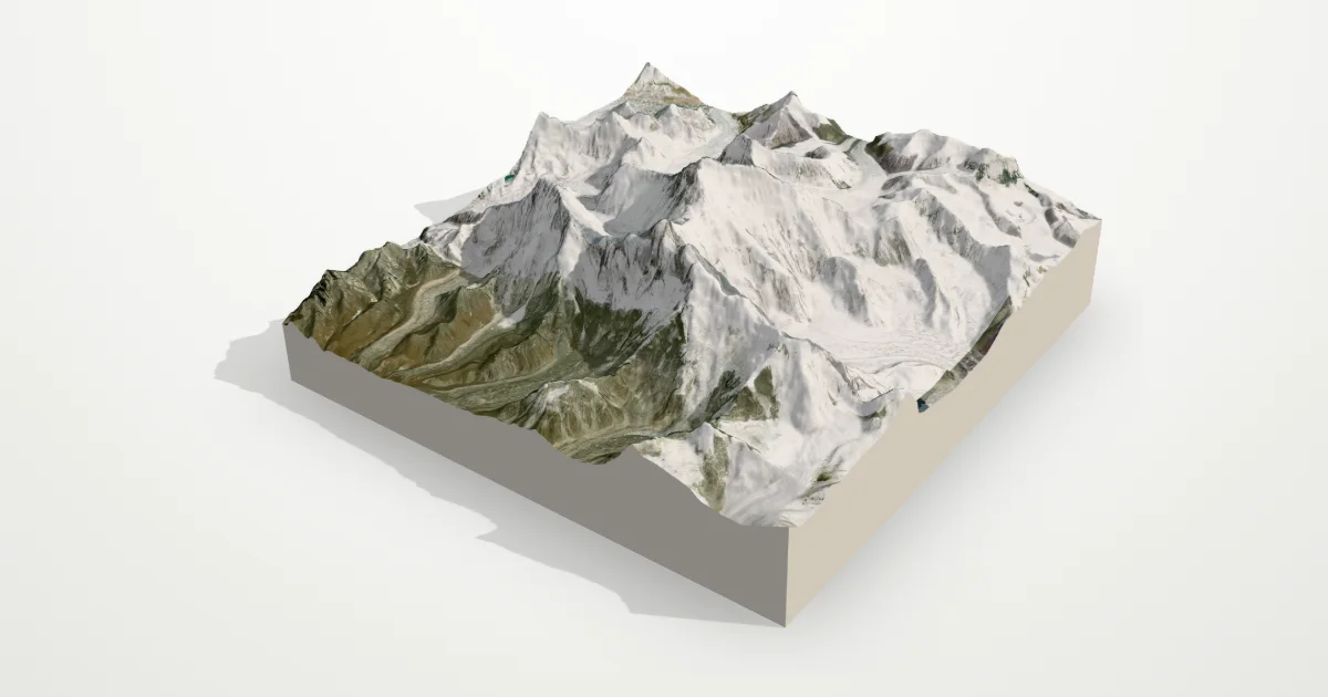 3D terrain model of Mount Everest with satellite imagery