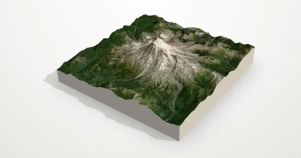 3D terrain model of Mount Rainier with satellite imagery