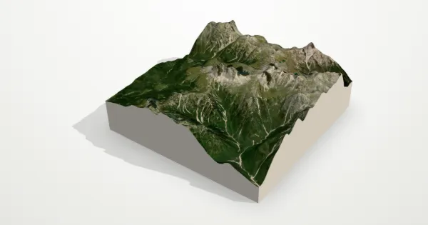 3D terrain model of Tre Cime with satellite imagery